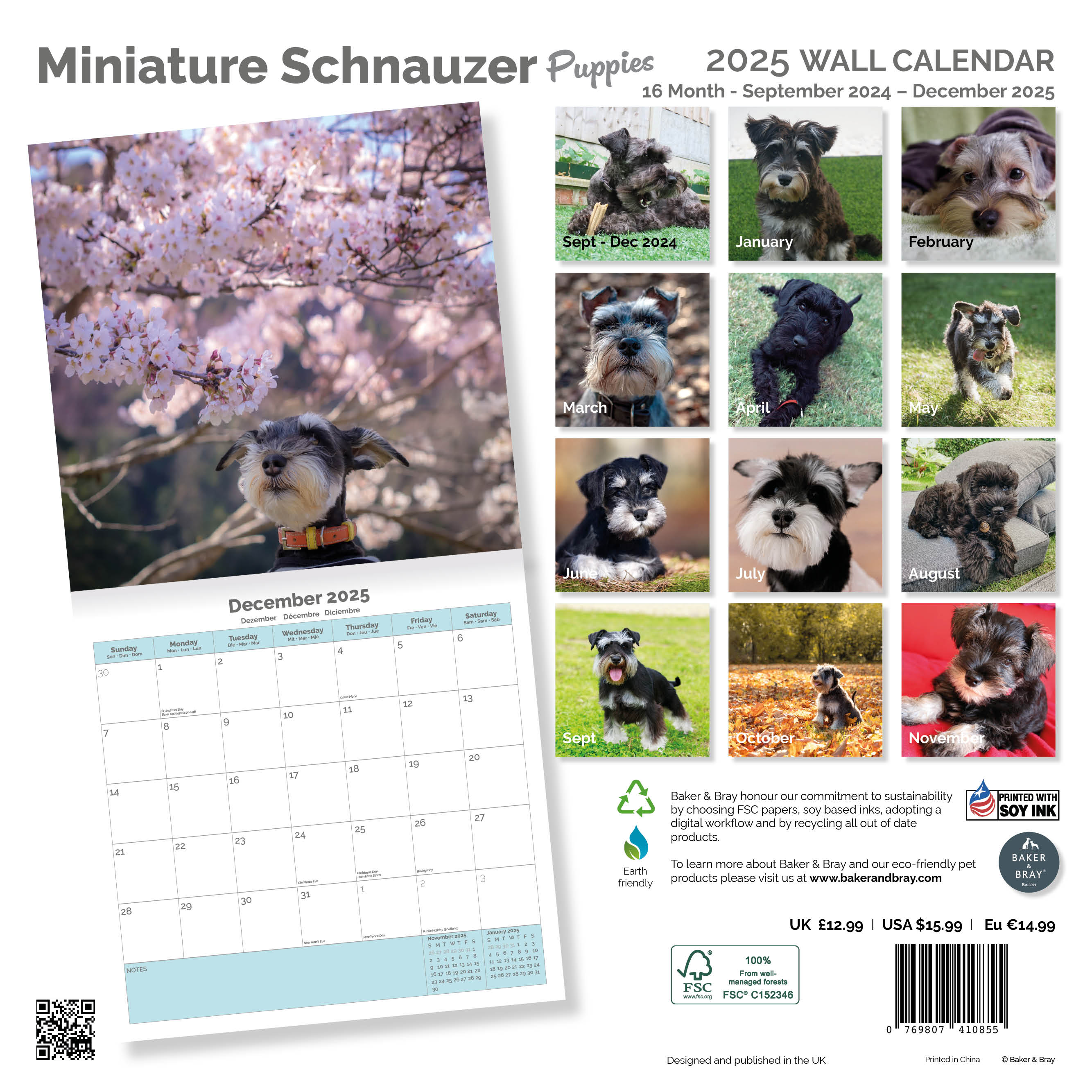 Miniature Schnauzer Puppies Calendar 2025