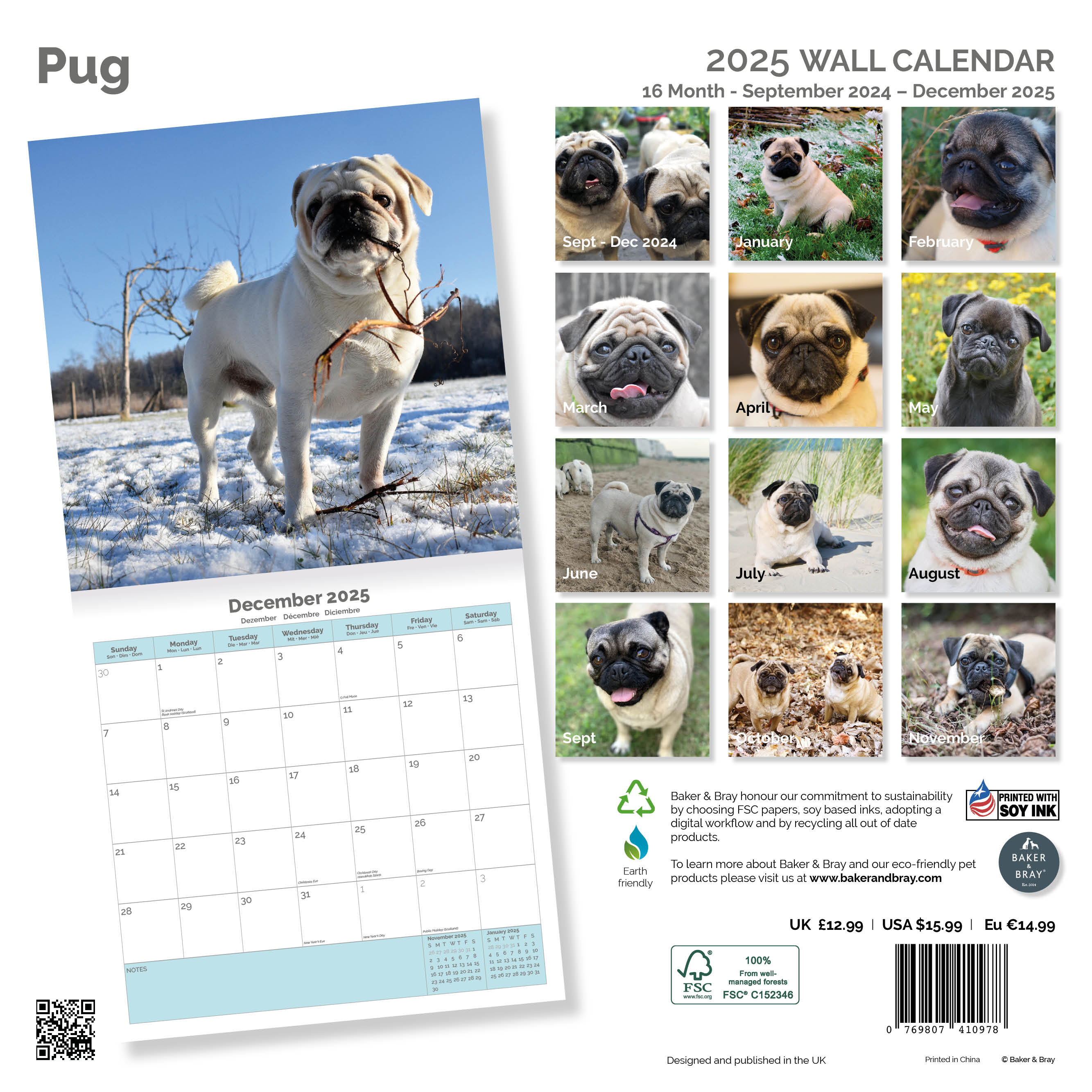 Pug Calendar 2025