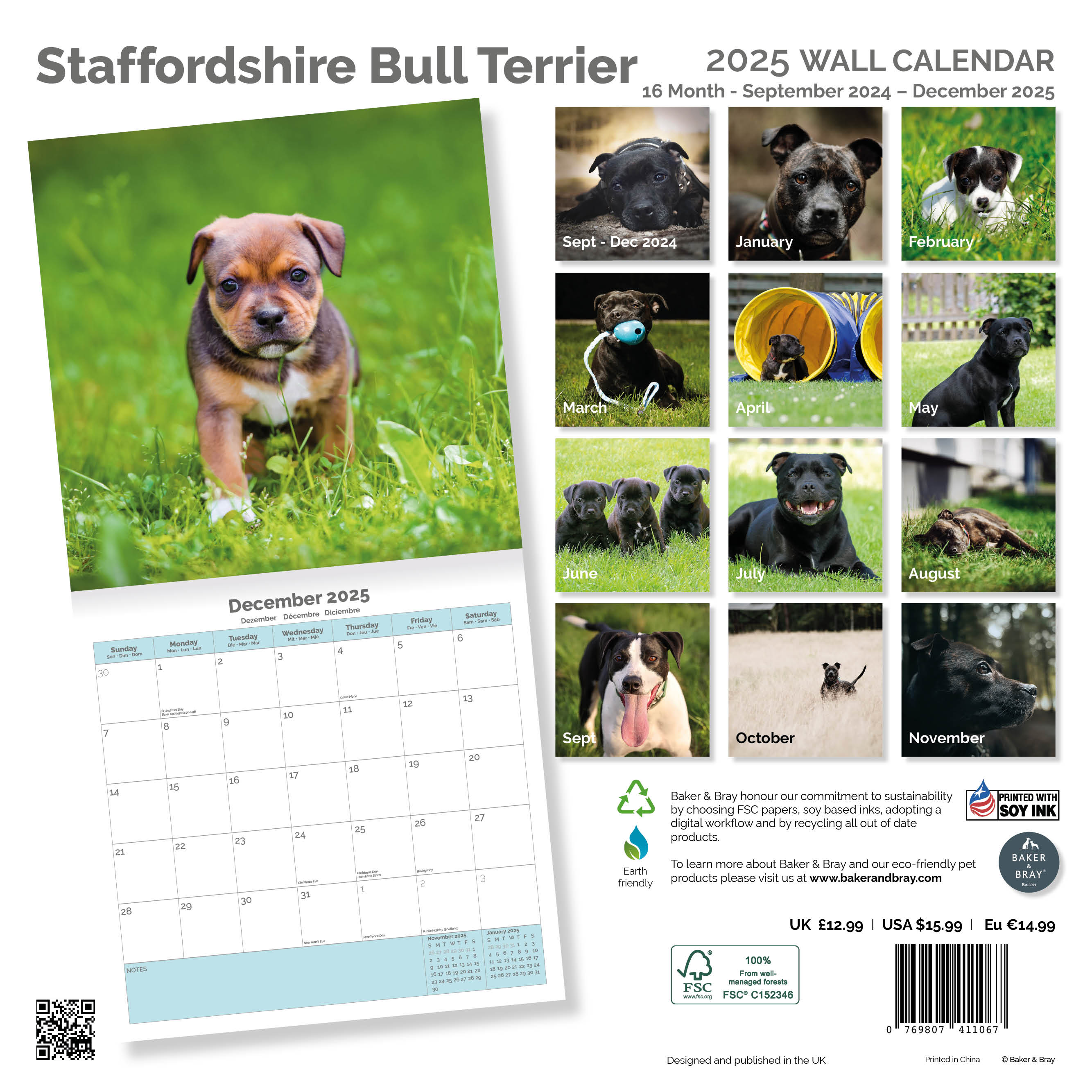 Staffordshire Bull Terrier Calendar 2025