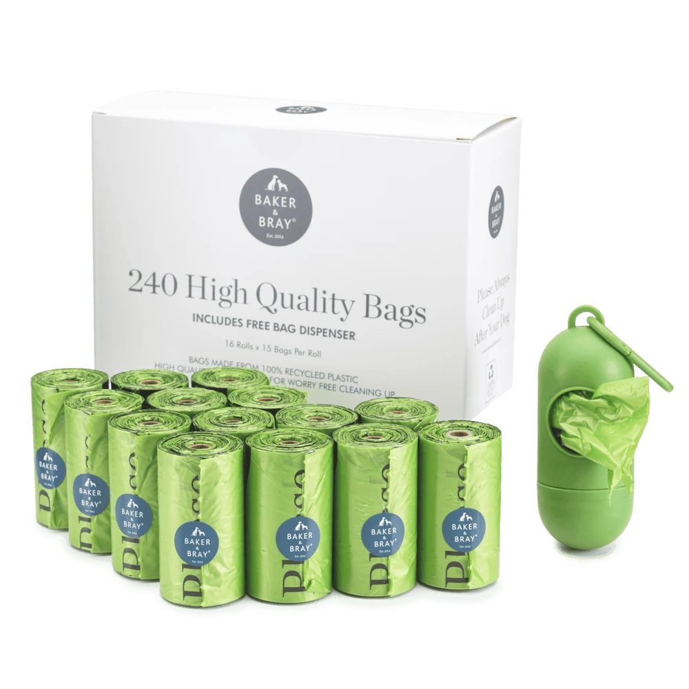 A box of 240 Baker & Bray poop bags with its dispenser